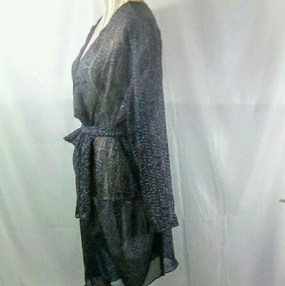 BEULAH Multicolored Long Sleeve Belted Decorative Button V Neck Dress Size S/M - Picture 4 of 7